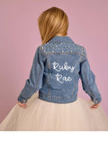 Jean jacket kids personalized denim jacket pearl jacket for kids birthday gift for girl coat with name Jean jacket for flower girl