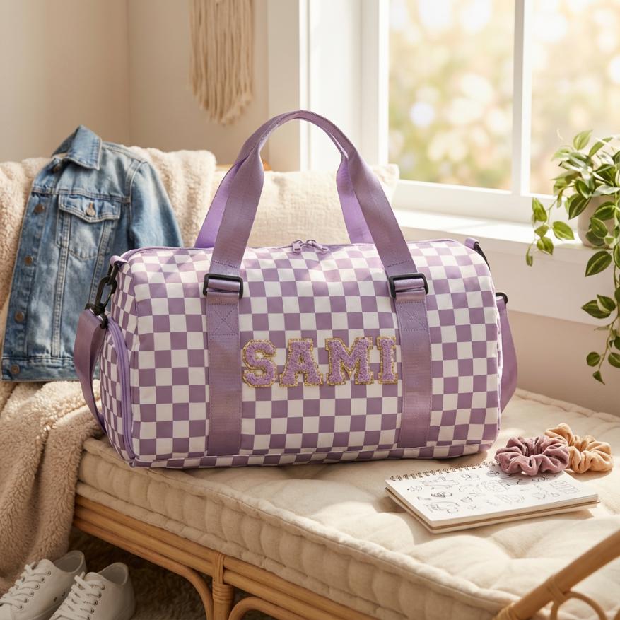 personalized gift duffle bag with name personalized birthday gift for her wedding gift for bridal party gift handmade mom gift checkered
