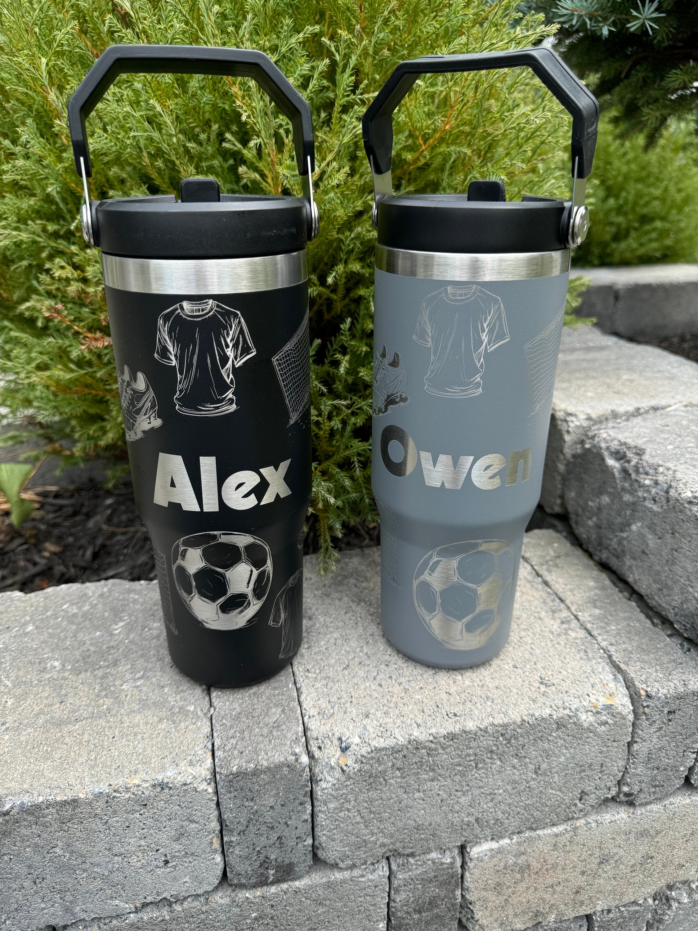 Personalized soccer water bottle for kids soccer tumbler laser engraved soccer water bottle for soccer custom soccer water bottle 30 oz