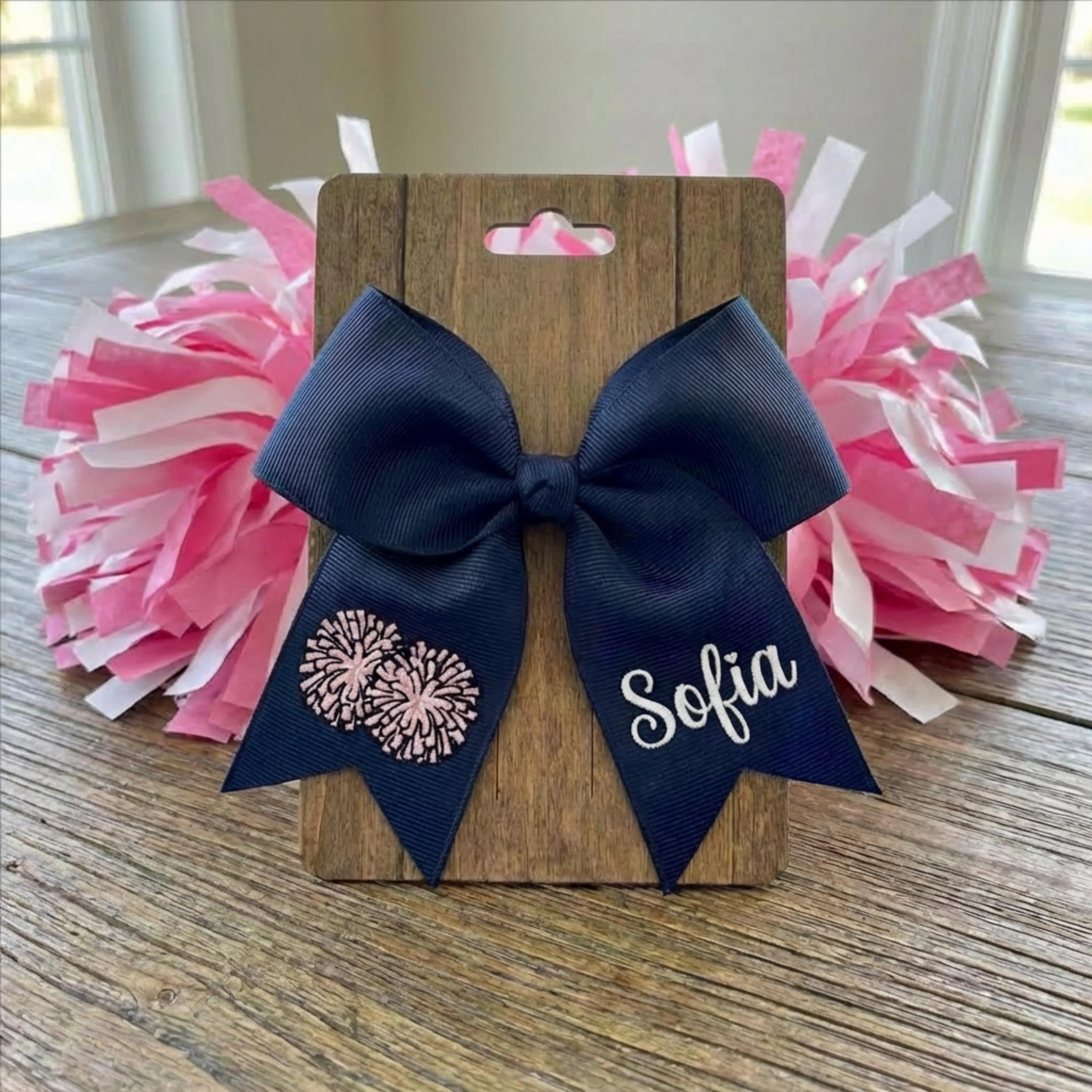 Personalized Cheer Hair Bow with Name | Embroidered Cheerleader team gift | Competition Cheer Gift
