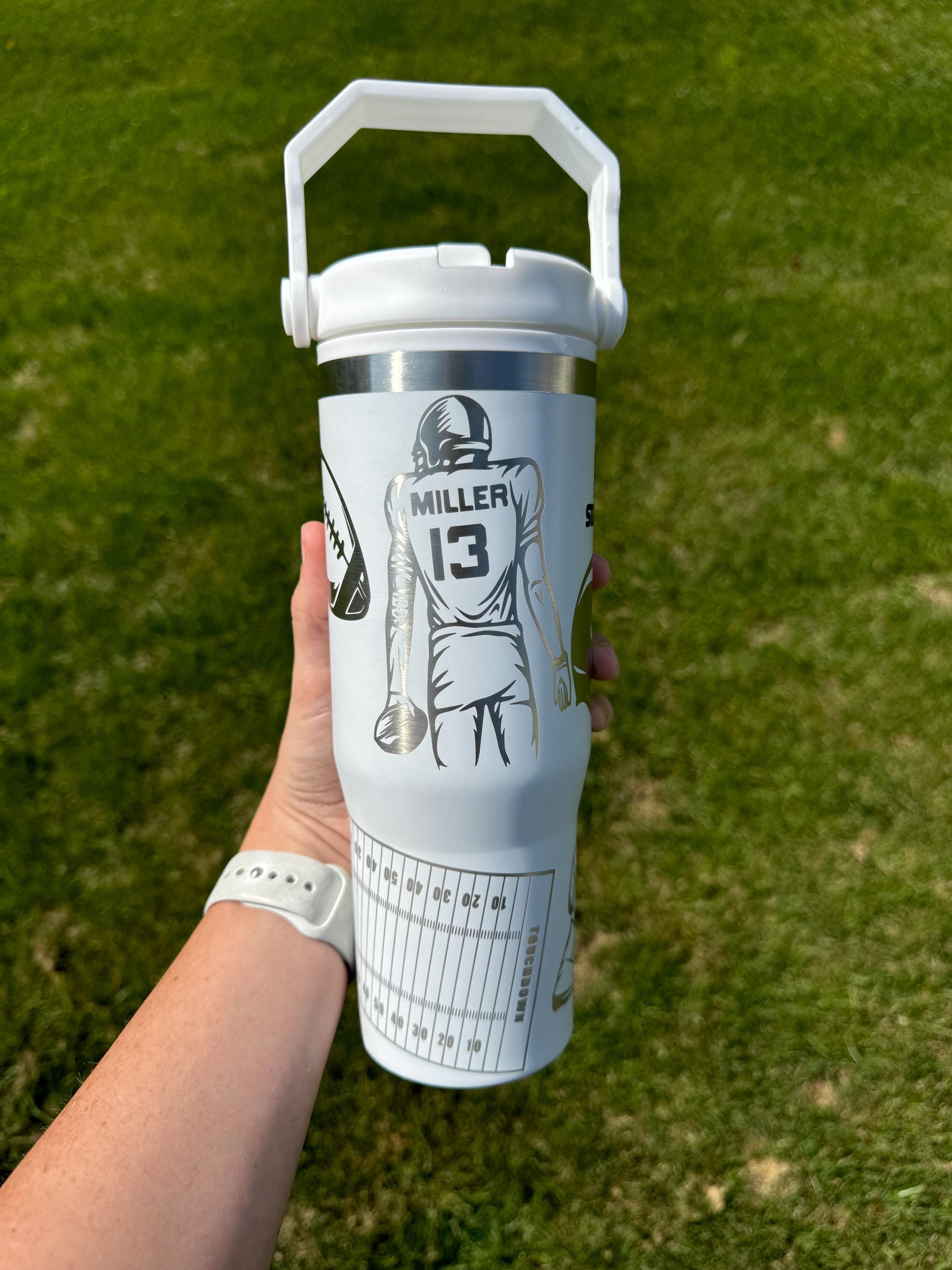 Personalized football water bottle for boy football tumbler laser engraved football water bottle for football mom gift for boy football gift