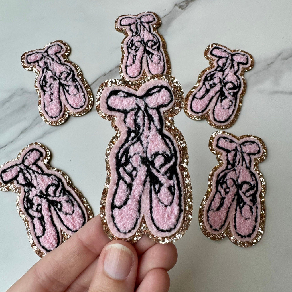 Dance chenille patch iron on ballet shoe chenille patch dance shoe iron on patch ballet applique patch with glitter ballet chenille patch