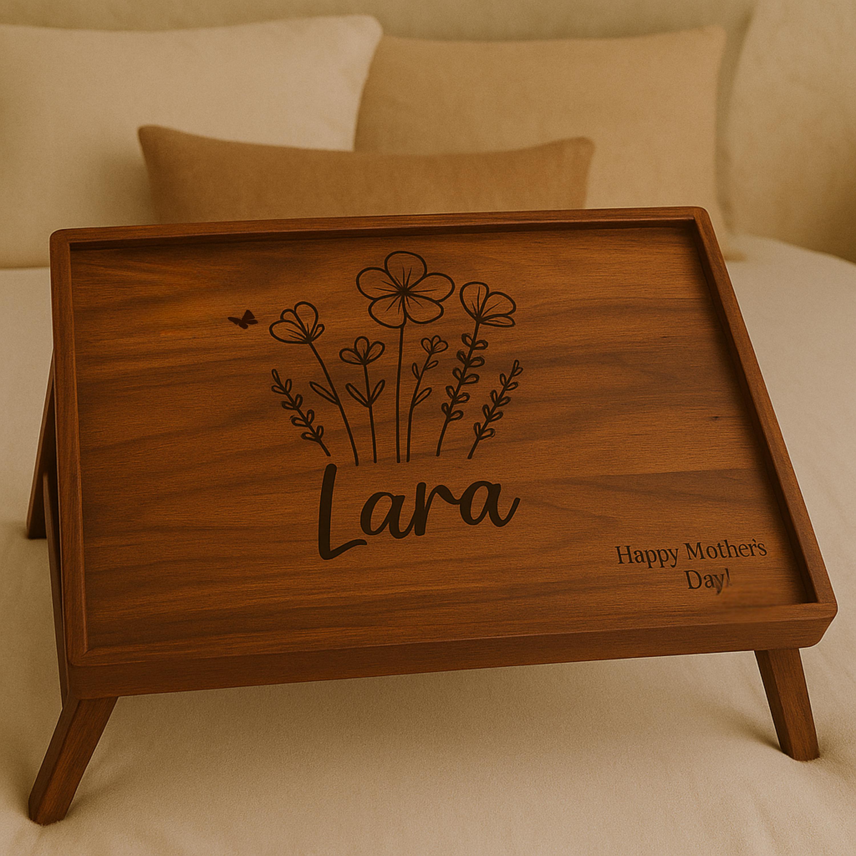 Personalized Breakfast in Bed serving Tray for mothers day gift anniversary present custom birthday gift for her engraved wood home decor