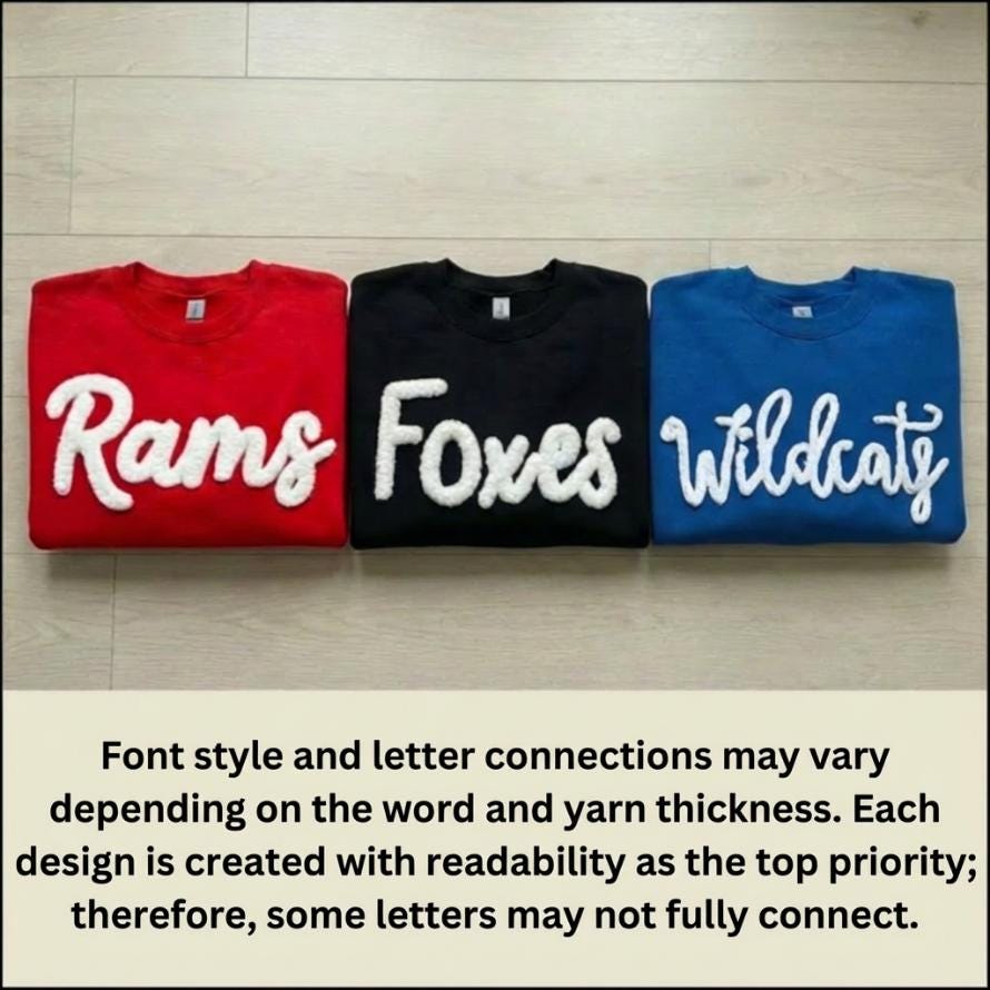 Custom Chenille Letter Sweatshirt Personalized Team Name Crewneck Fuzzy Varsity Style Sports Mom Shirt Game Day Spirit Wear Gift for Fans