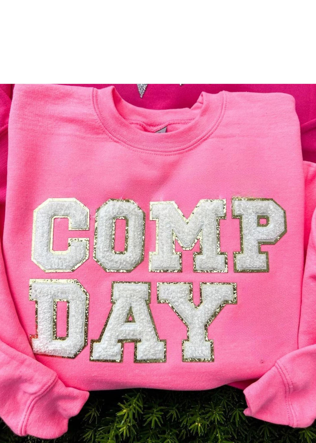 Comp Day sweatshirt for cheer competition crewneck cheerleader mom gift chenille patch shirt cheerleading gift for teenager personalized