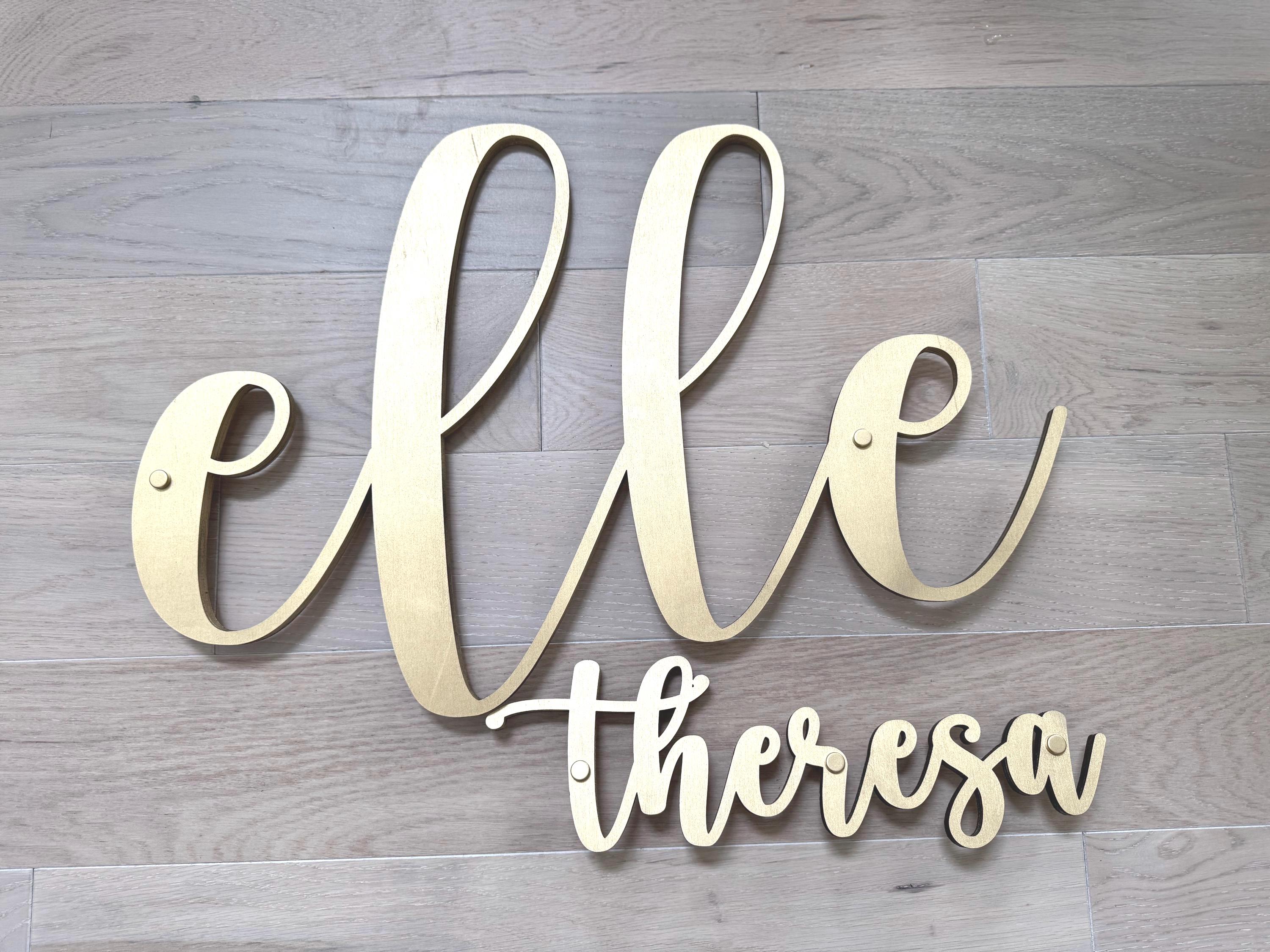 Metallic Gold Name Sign Nursery Wall Art Floating Letter Cutout for Toddler Room Boho Chic Playroom Decor Glam Style crib sign initial