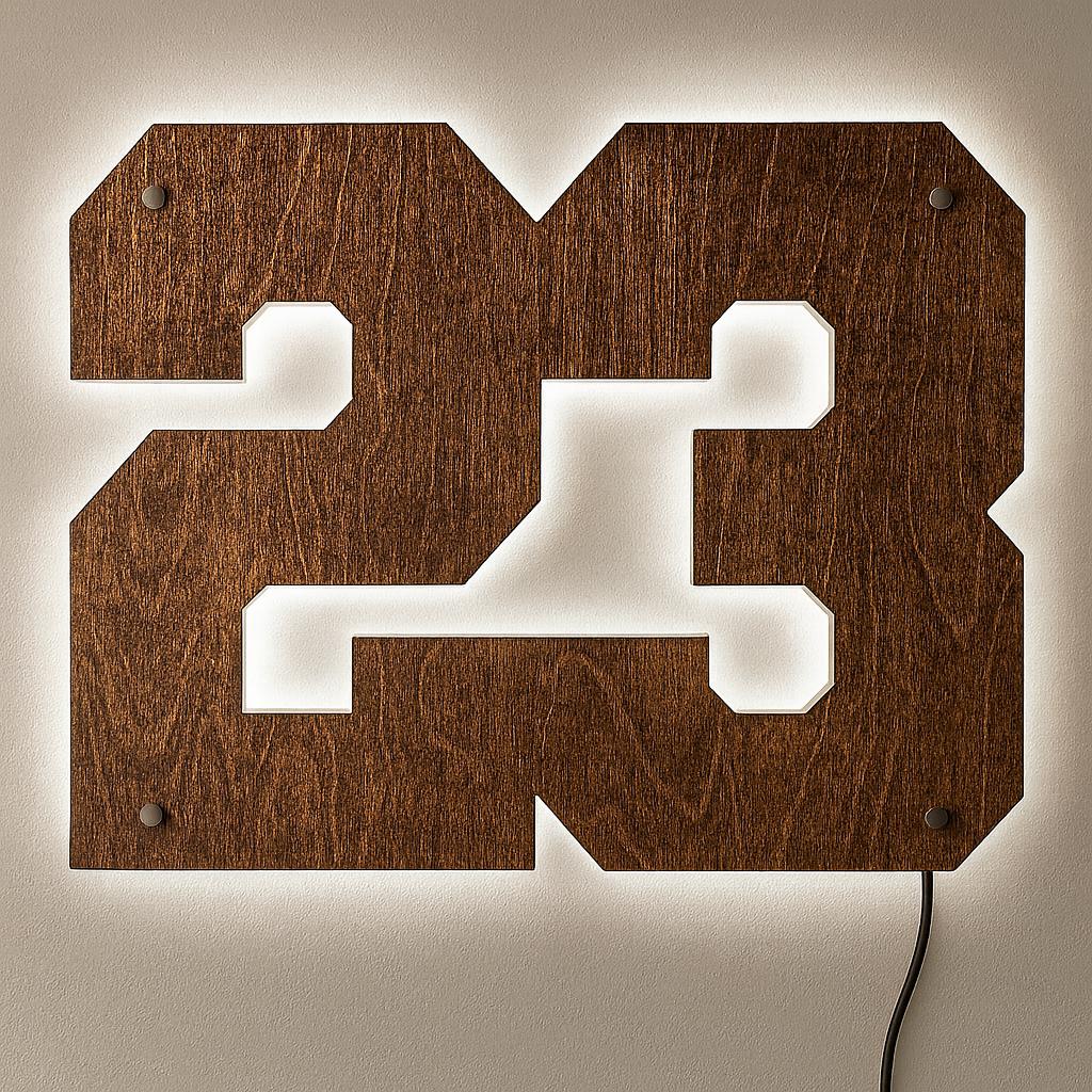 Personalized LED Number Wall Sign – Backlit Sports Room Decor, Custom Wood Number Light, Teen Bedroom Wall Art, Athlete Jersey Number Gift