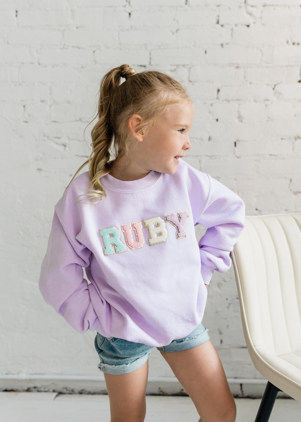Custom name shirt for kids chenille sweatshirt youth chenille initial shirt glitter letter shirt custom toddler shirt youth t shirt for kids