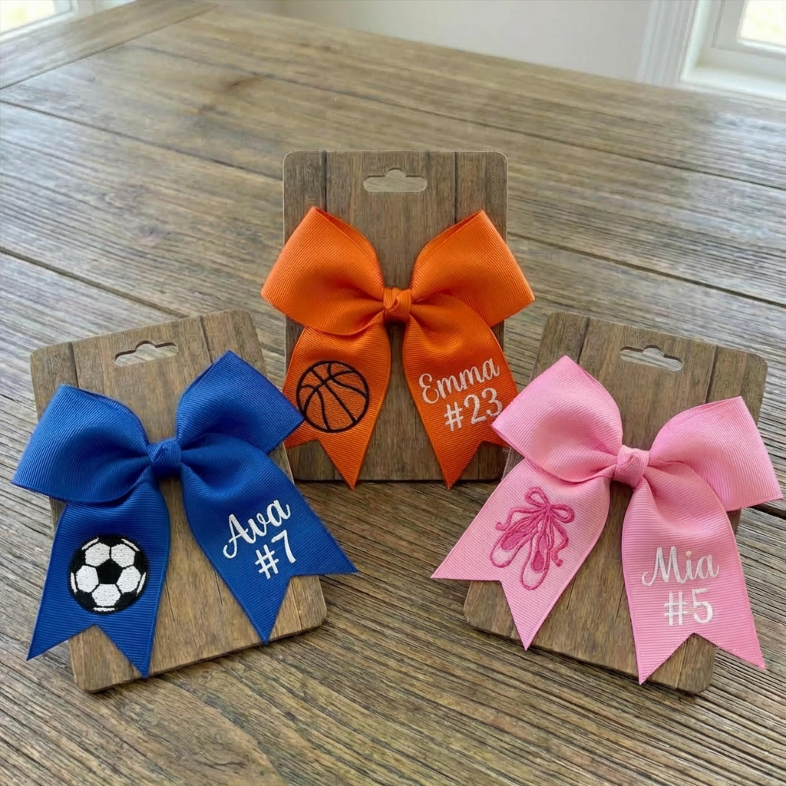 Custom Team Gift for Girls Sports | Personalized Hair Bow | Embroidered Player preset end of year party