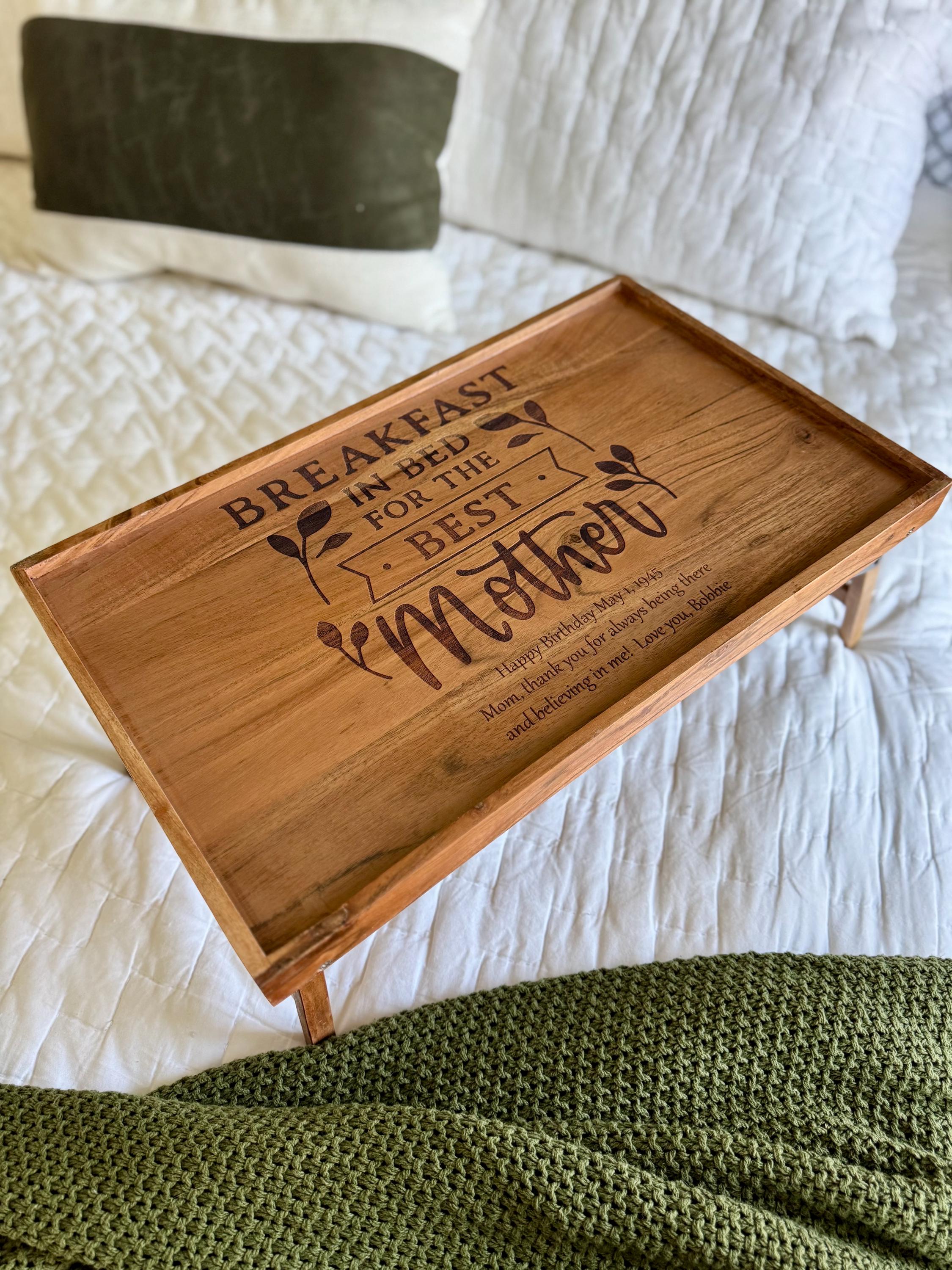 Personalized Breakfast in Bed serving Tray for mothers day gift anniversary present custom birthday gift for her engraved wood home decor