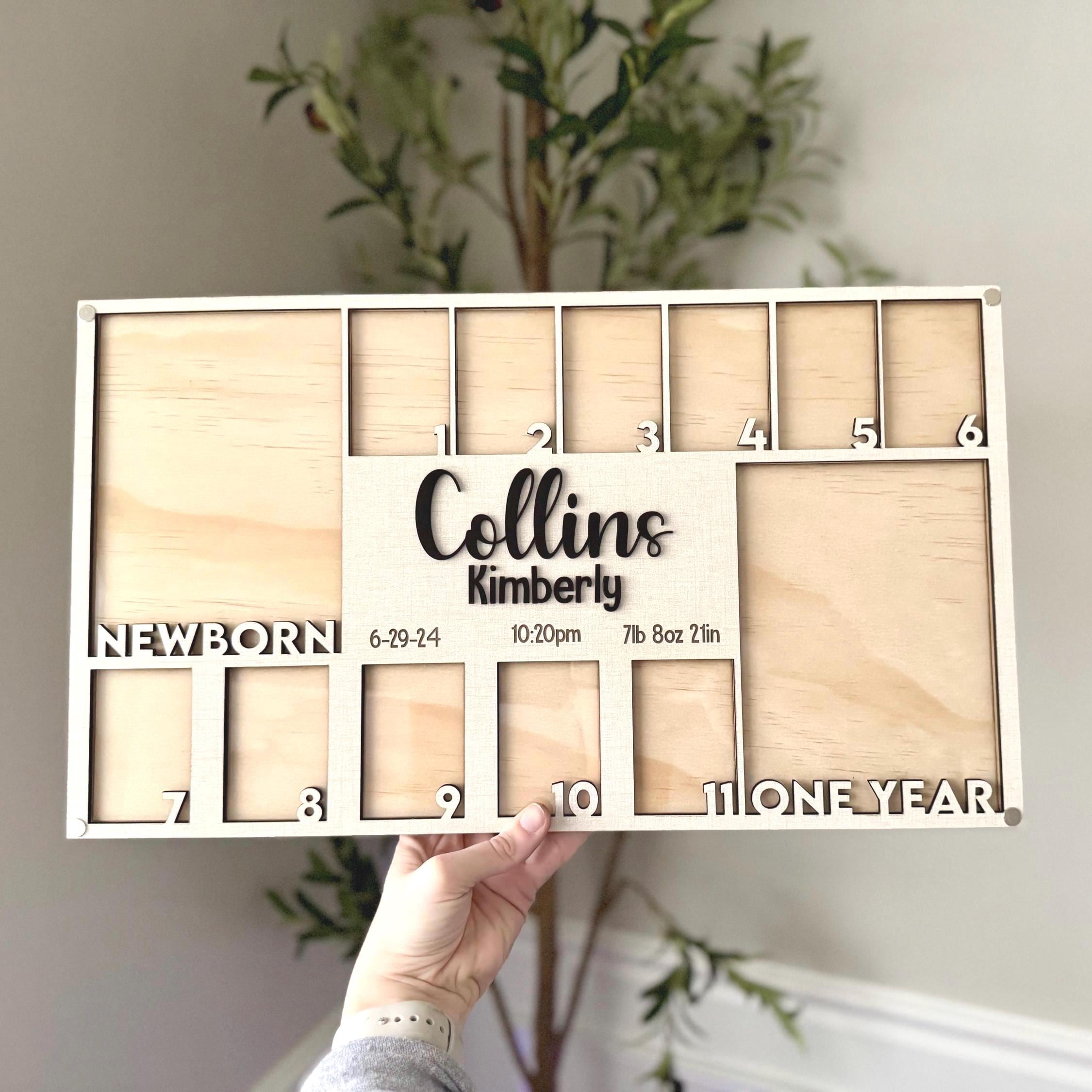 Baby's First Year Photo Frame Wood Monthly Milestone Picture Display for newborn personalized monthly picture frame keepsake 1st birthday