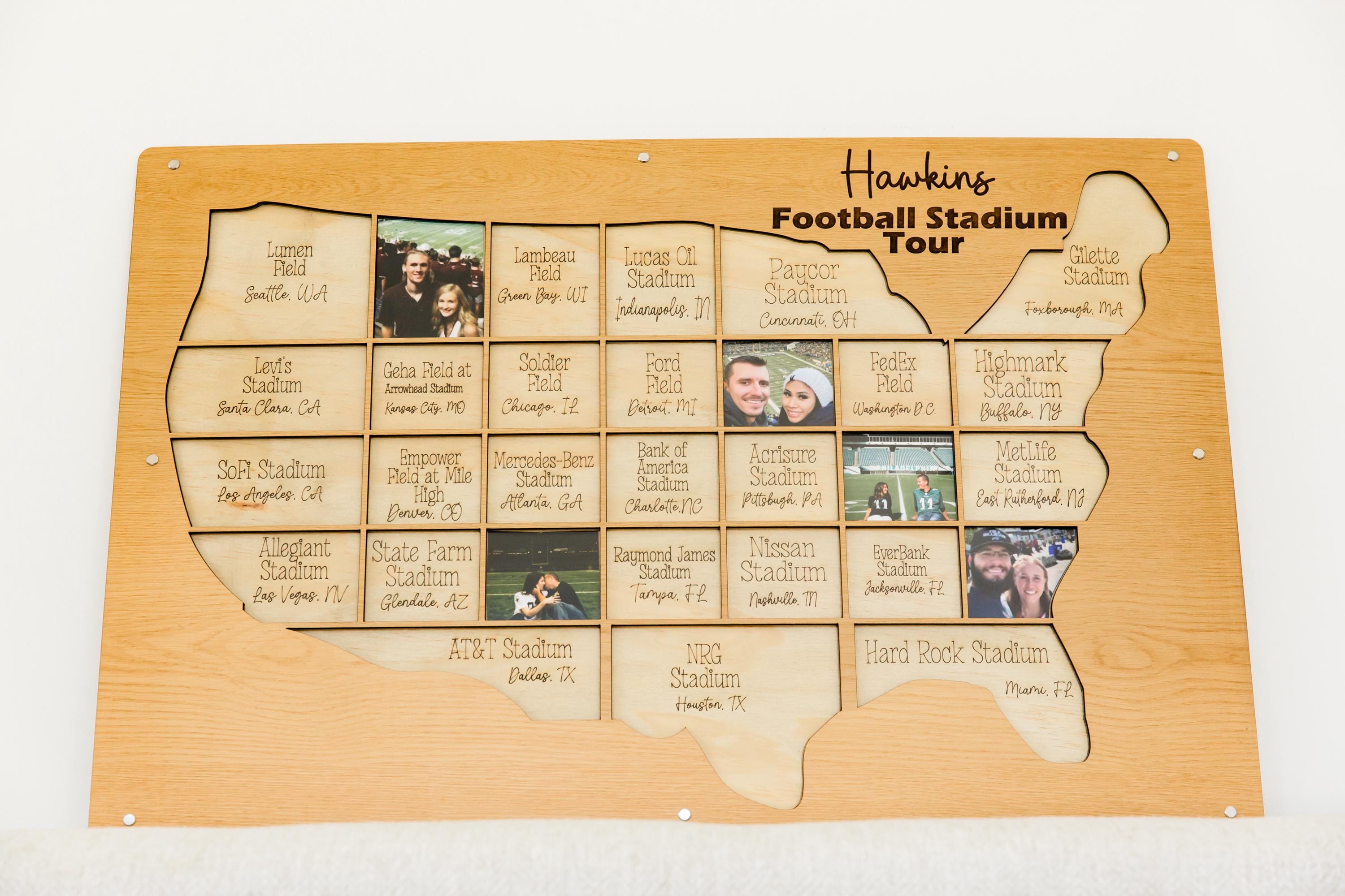 NFL stadium tracker personalized wood photo frame football map NFL team gift for football fan present for dad man cave custom decor