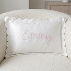 Scalloped Edge Personalized Name Pillow, Baby Girl Pillow, Pink Velvet Nursery Decor, Custom Toddler Present, Baby Shower Gift Bow aesthetic