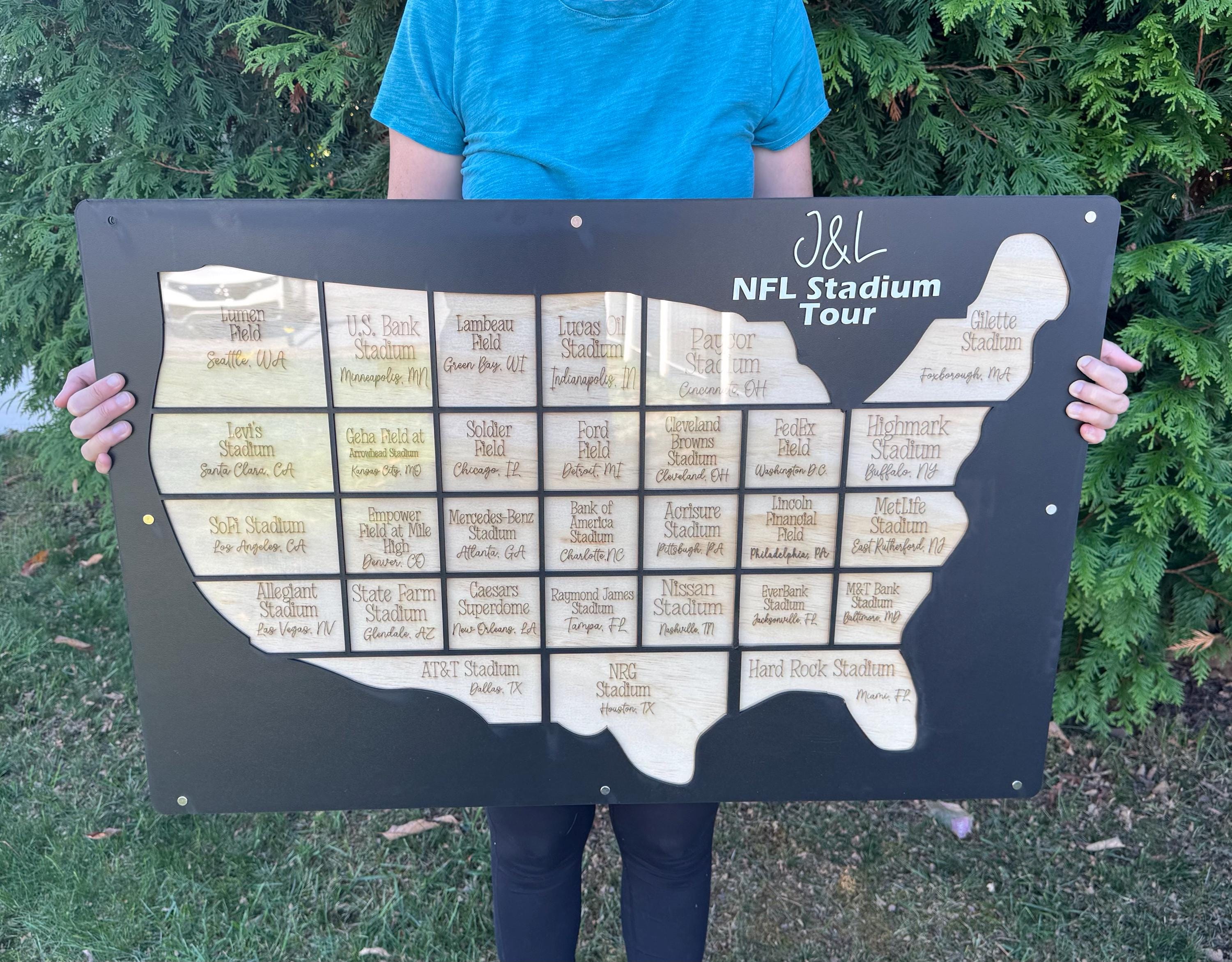 NFL stadium tracker personalized wood photo frame football map NFL team gift for football fan present for dad man cave custom decor