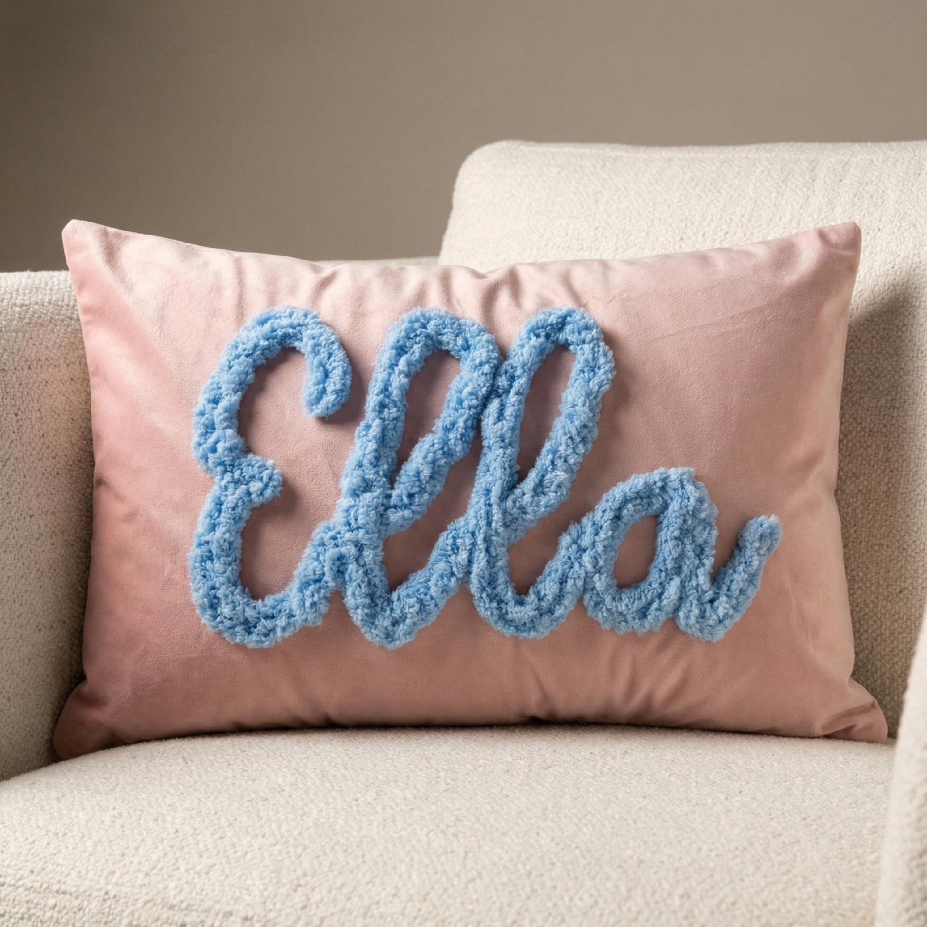 Personalized Name Pillow with Chenille Yarn, Custom Nursery Pillow, girl bedroom Decor, velvet baby gift