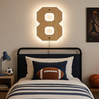 Personalized LED Number Wall Sign – Backlit Sports Room Decor, Custom Wood Number Light, Teen Bedroom Wall Art, Athlete Jersey Number Gift