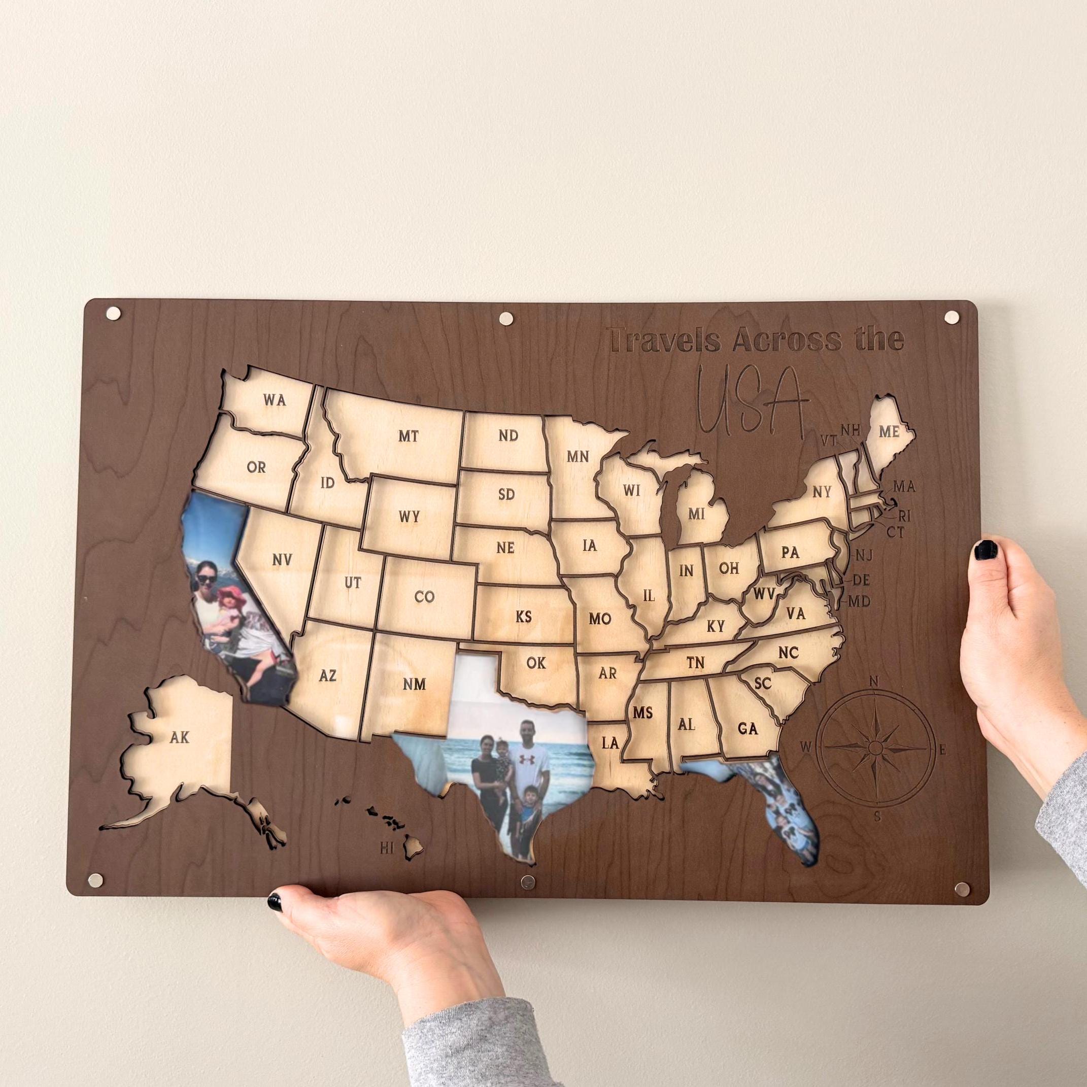 Photo travel map personalized usa trip picture keepsake 50 States Picture Display wood Memory Map custom family keepsake gift for travelers