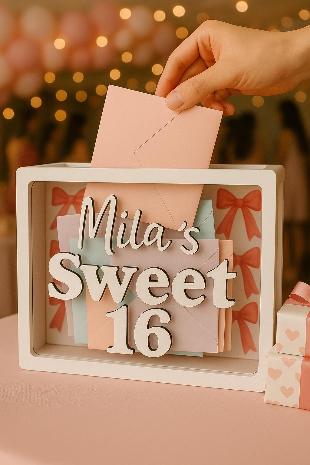 Sweet 16 Birthday Card Box for Party Table Personalized decor for Teen Girl Birthday Decorations Elegant Sweet Sixteen Card Holder 16th Bday