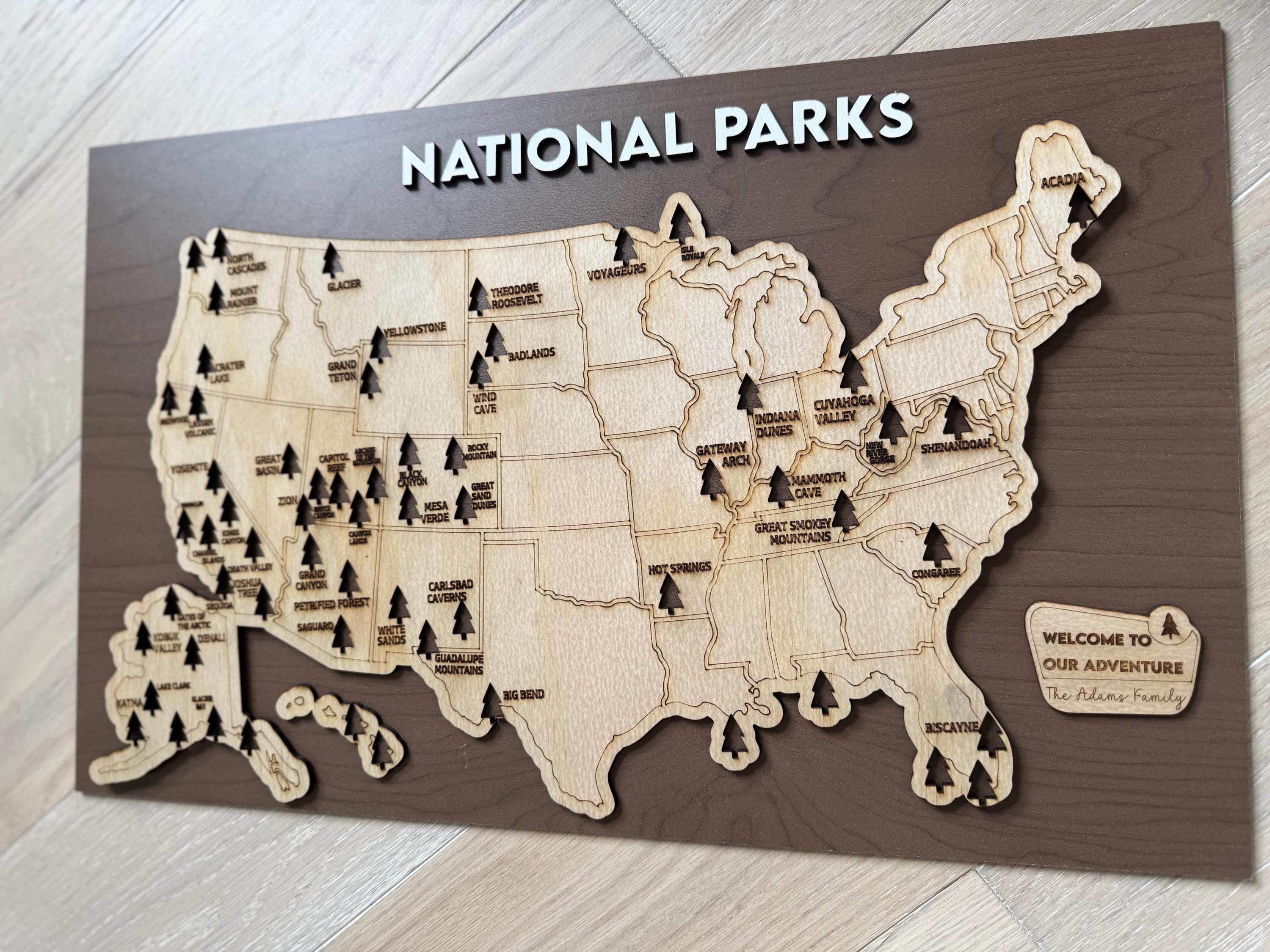 National Park Map Personalized USA Wood Keepsake Custom Travel Map Gift for Adventure Lover present Outdoor Enthusiast gift for hiker