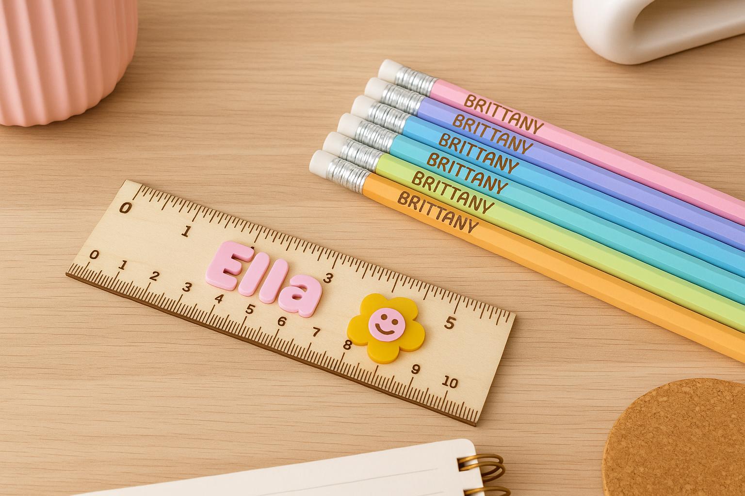 Ruler and pencil set personalized back to school supplies for kid custom stationary set for girls back to school gift for kindergarten