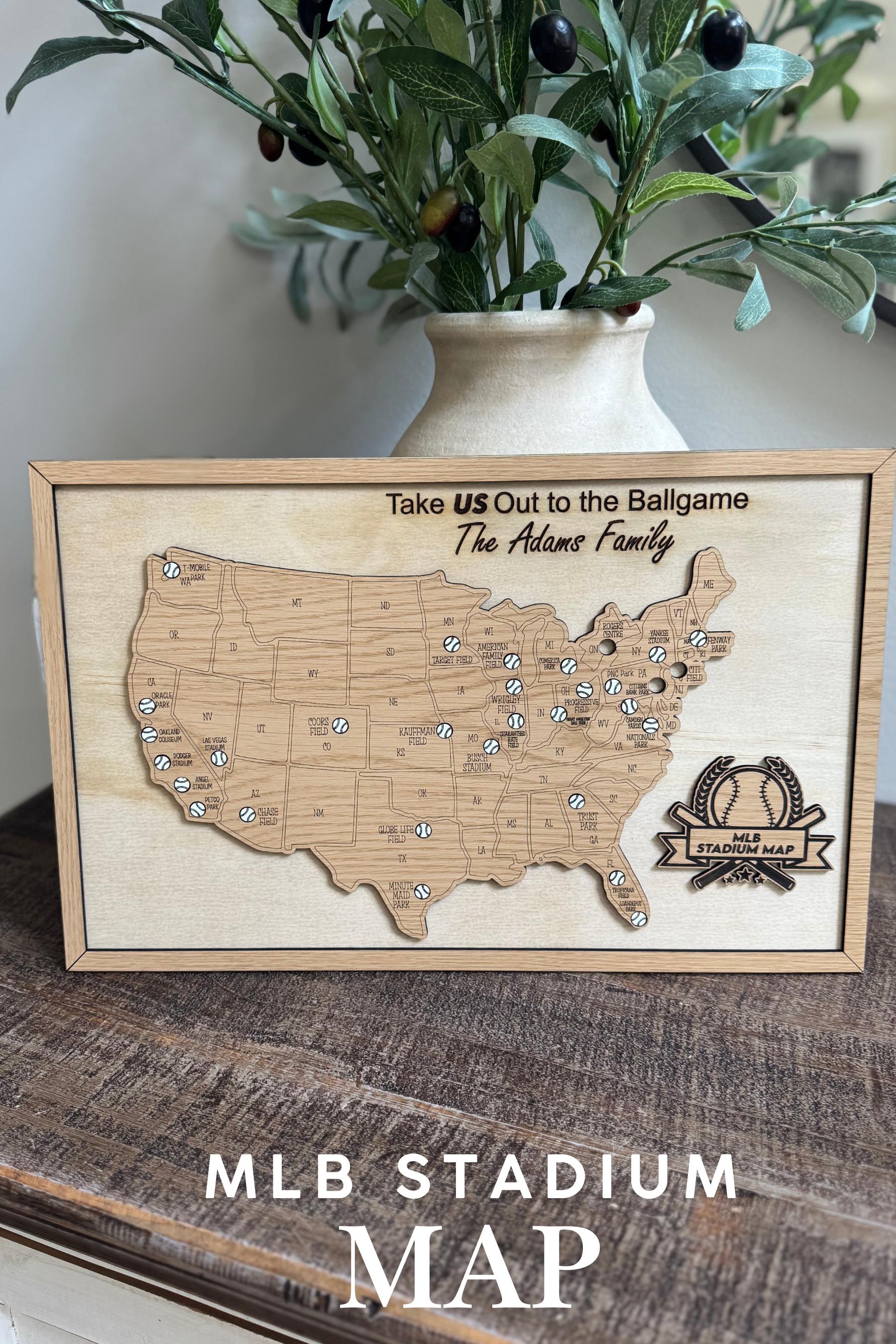 MLB Stadium Map baseball stadium tracker travel map for baseball lover gift for dad birthday presen for him personalized sports memorabilia