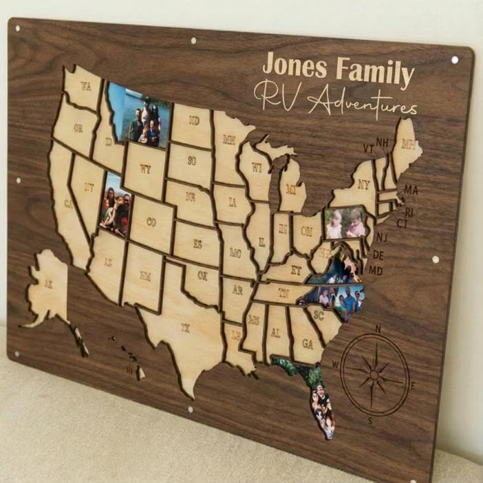 RV travel map, personalized camper decor, custom family road trip gift, motorhome travel tracker