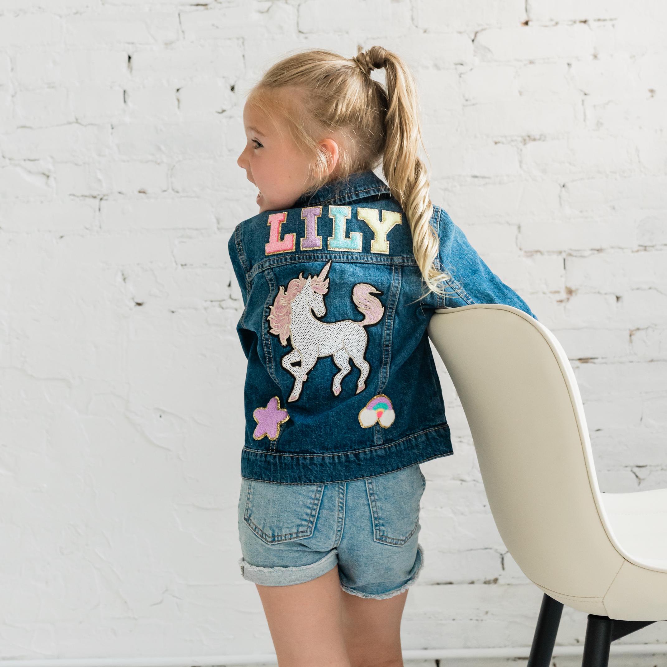Personalized gift for little girl birthday present Big Sister reveal gift for first birthday personalized denim coat for kid unicorn jacket