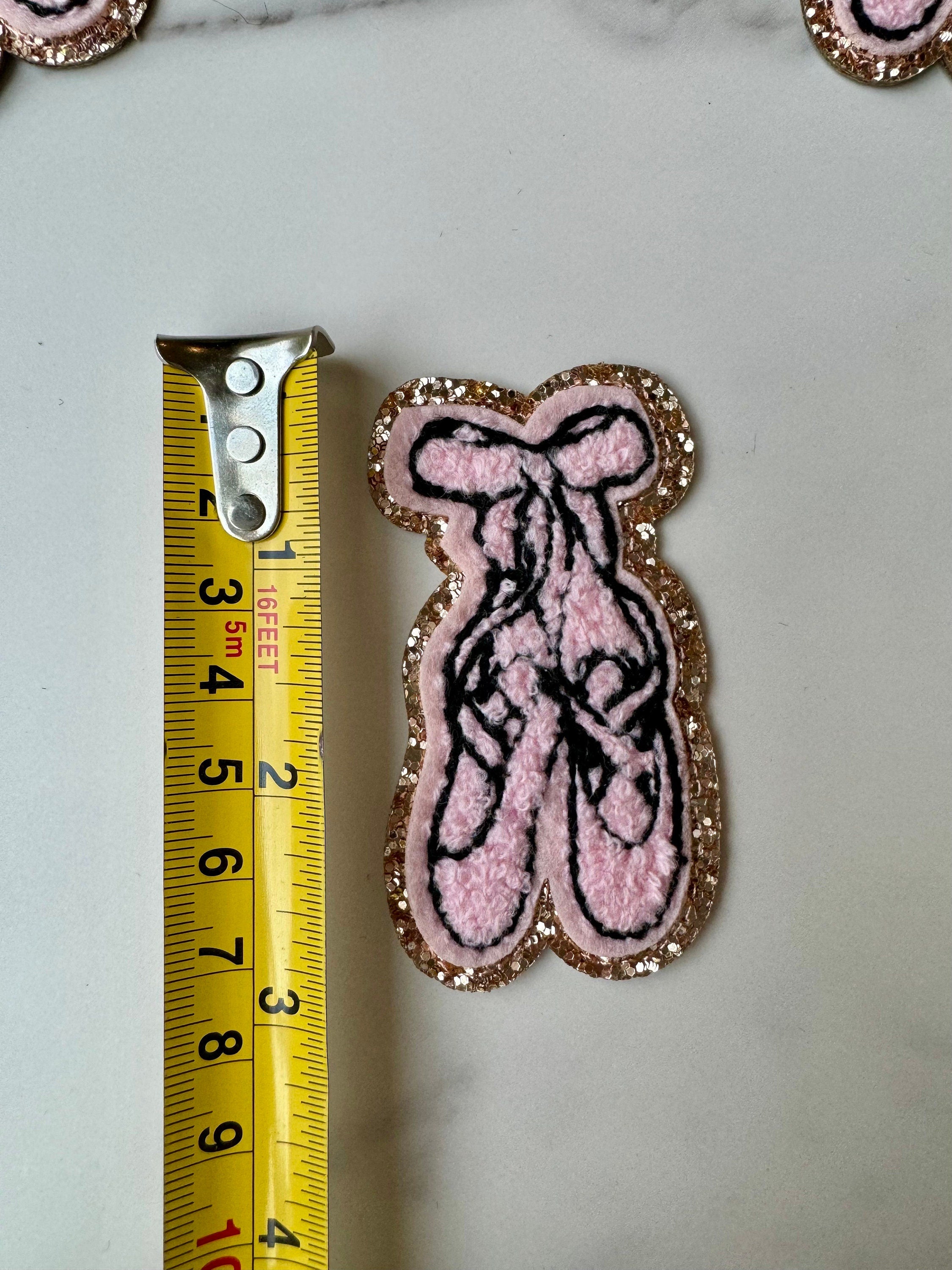 Dance chenille patch iron on ballet shoe chenille patch dance shoe iron on patch ballet applique patch with glitter ballet chenille patch