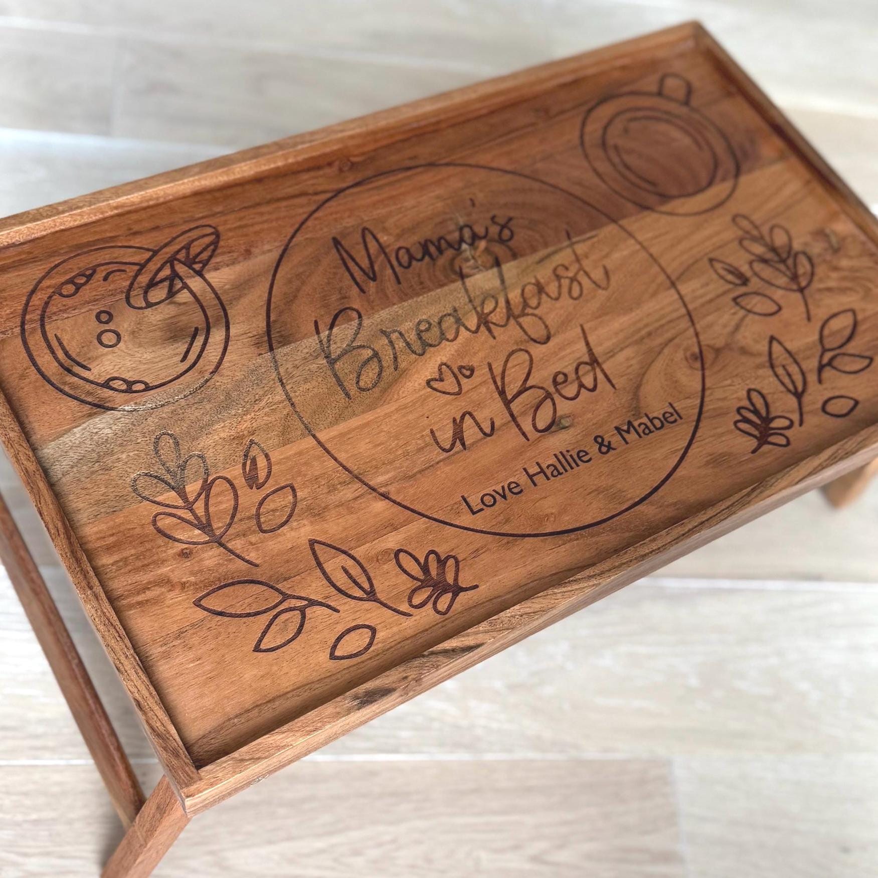 Personalized Breakfast in Bed serving Tray for mothers day gift anniversary present custom birthday gift for her engraved wood home decor