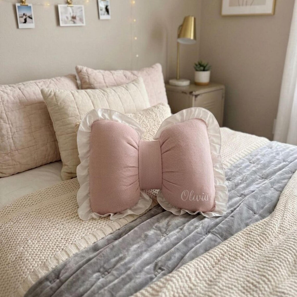 Personalized Bow Pillow | Coquette Nursery Decor | Custom Baby Girl Name Pillow | Baby Shower Gift | Teenager Room Decor