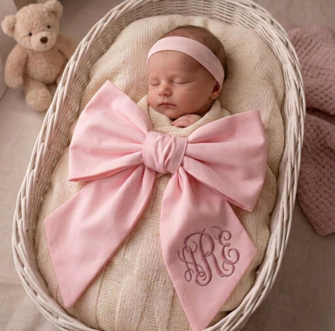 Personalized Newborn Bow Sash | Custom Name Bow | Hospital Coming Home Outfit | Baby Shower Gift | Newborn Photo Prop |