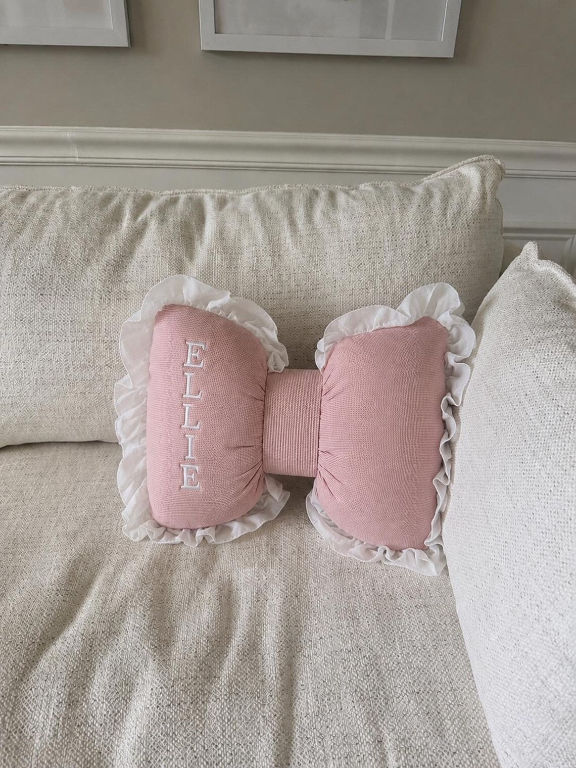 Personalized Bow Pillow | Coquette Nursery Decor | Custom Baby Girl Name Pillow | Baby Shower Gift | Teenager Room Decor