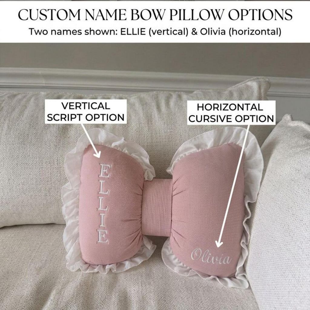 Personalized Bow Pillow | Coquette Nursery Decor | Custom Baby Girl Name Pillow | Baby Shower Gift | Teenager Room Decor