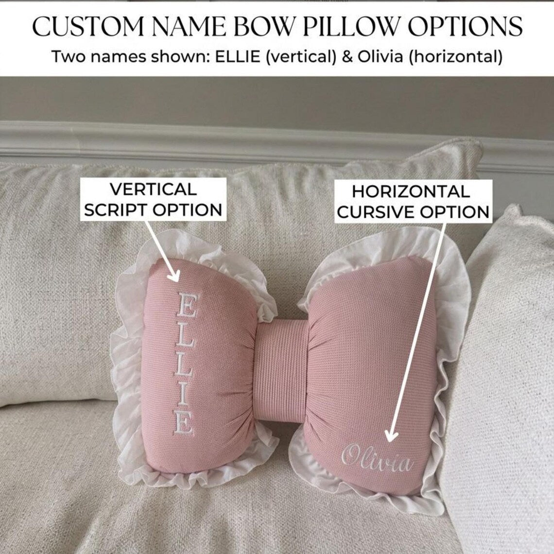 Personalized Bow Pillow | Coquette Nursery Decor | Custom Baby Girl Name Pillow | Baby Shower Gift | Teenager Room Decor