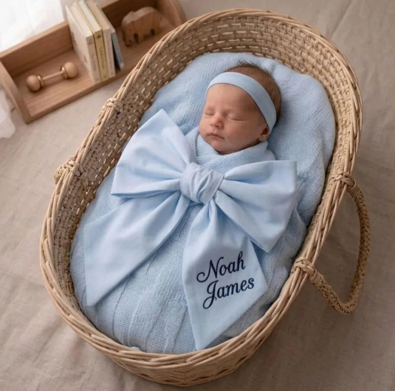 Personalized Newborn Bow Sash | Custom Name Bow | Hospital Coming Home Outfit | Baby Shower Gift | Newborn Photo Prop |