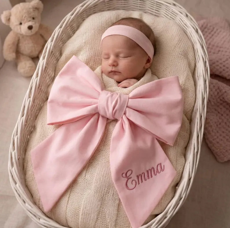 Personalized Newborn Bow Sash | Custom Name Bow | Hospital Coming Home Outfit | Baby Shower Gift | Newborn Photo Prop |